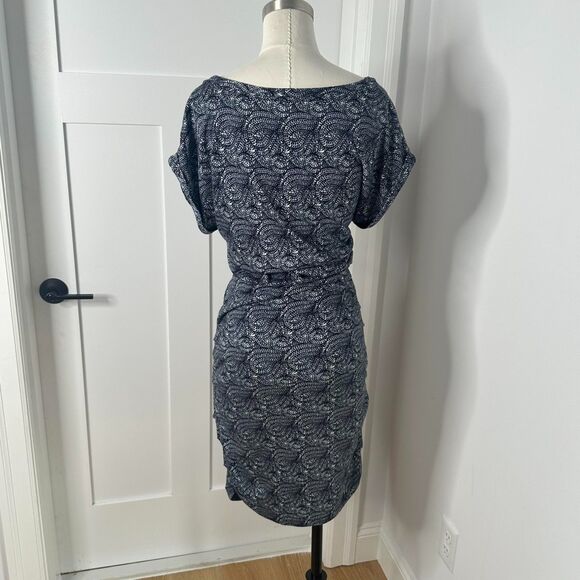 maje Blue & White Ruched Stretch Knit Dress - Size 3 (US M/L) - Paisley Swirl - Picture 4 of 11